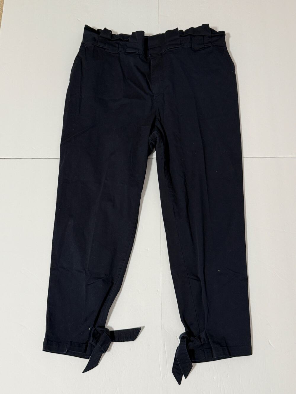 Women's Eloquii Ruffled Waist Ankle Tie Pants, Navy, Size 20
